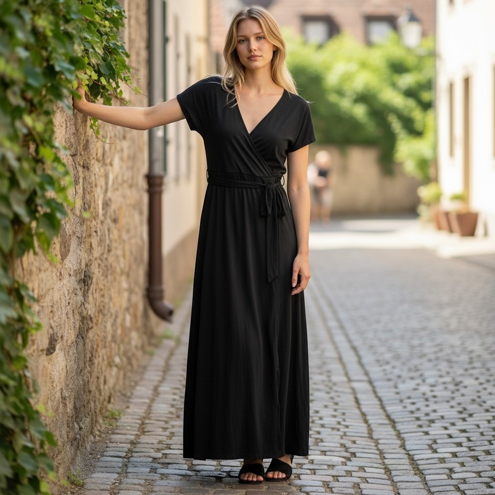 SO‎ Authentic American Heritage Faux Wrap Maxi Dress Black XS JG85G016R